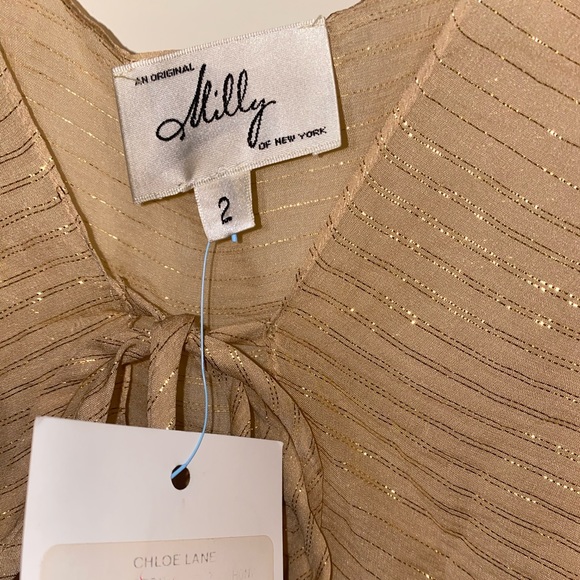 NWT $250 MILLY of NEW YORK Golden Nude Glittered Chiffon Cami Caplet 2 - Picture 2 of 5